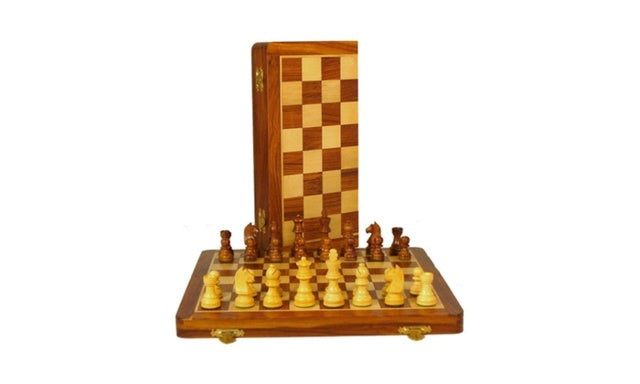 Chess Set: 14in Folding Sheesham Wood Chess Set