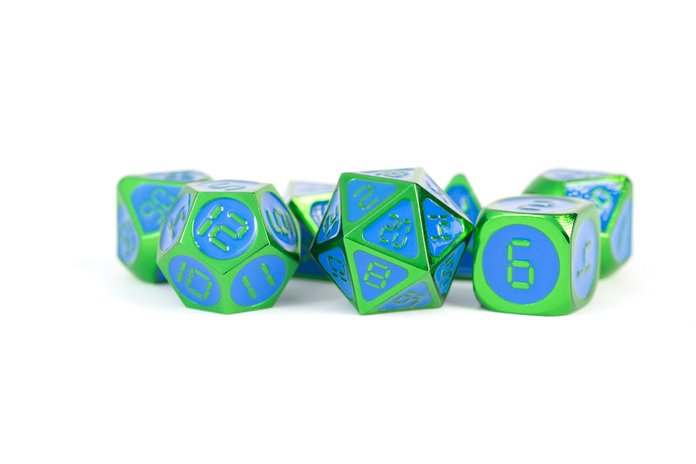 Dice Metallic Dice Co: Poly 7 Set Metal Enamel - Digital Numbers