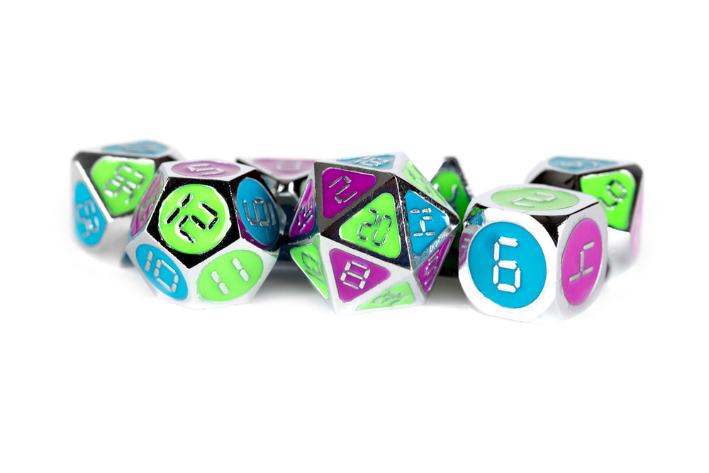 Dice Metallic Dice Co: Poly 7 Set Metal Enamel - Digital Numbers