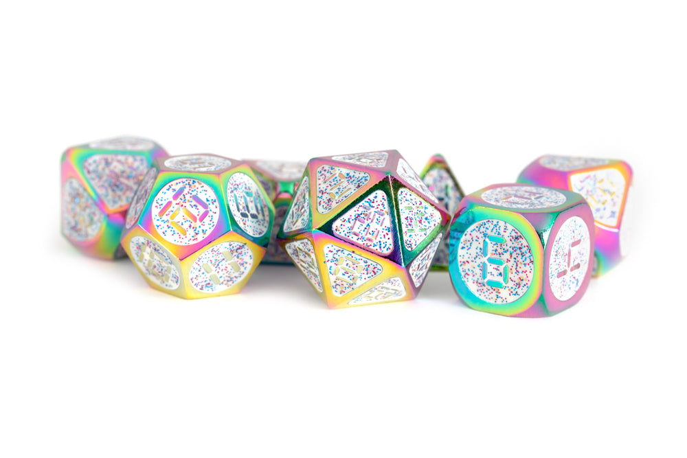 Dice Metallic Dice Co: Poly 7 Set Metal Enamel - Digital Numbers