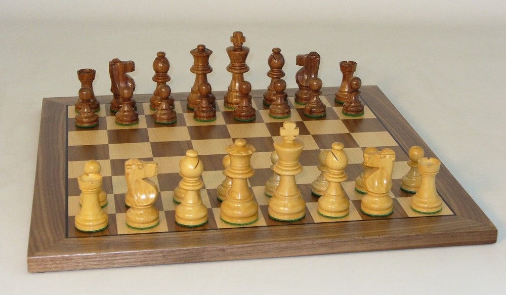 Chess Set 3in Sheesham/Boxwood French Style chessmen on Walnut/Maple chess board