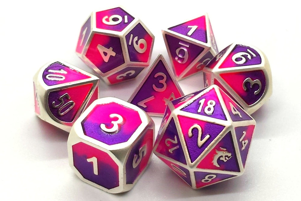 Dice Old School Dice: Poly 7 Set Metal Dragon Platinum