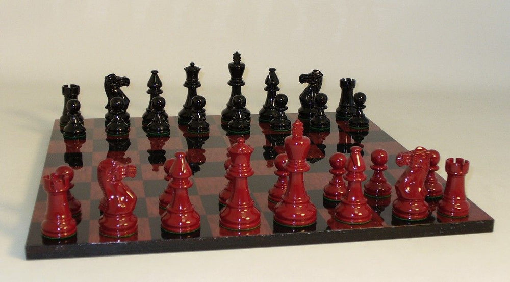Chess Set 15in Black/Red Glossy Finish