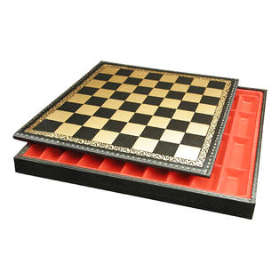 Chess Board 18" Gold/Black Chest Pressed Leather