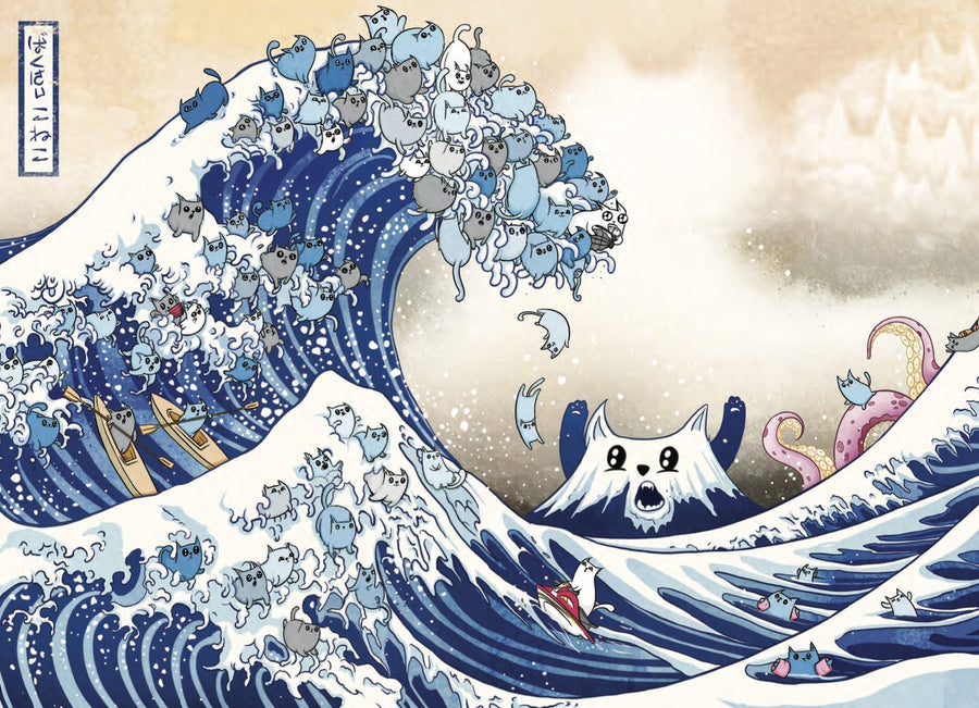 Puzzle Exploding Kittens:  500 Piece Great Wave of Catagawa